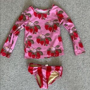 Kids Pink Strawberry Long-Sleeve Rash Guard Swim Set